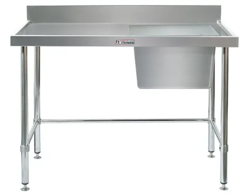 Simply Stainless Single Sink Bench Right Bowl & Leg Brace 1500w x 600d